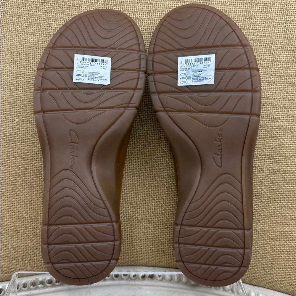 Clarks | Certina Edge Tan Leather Flat, Size 8W, NWT